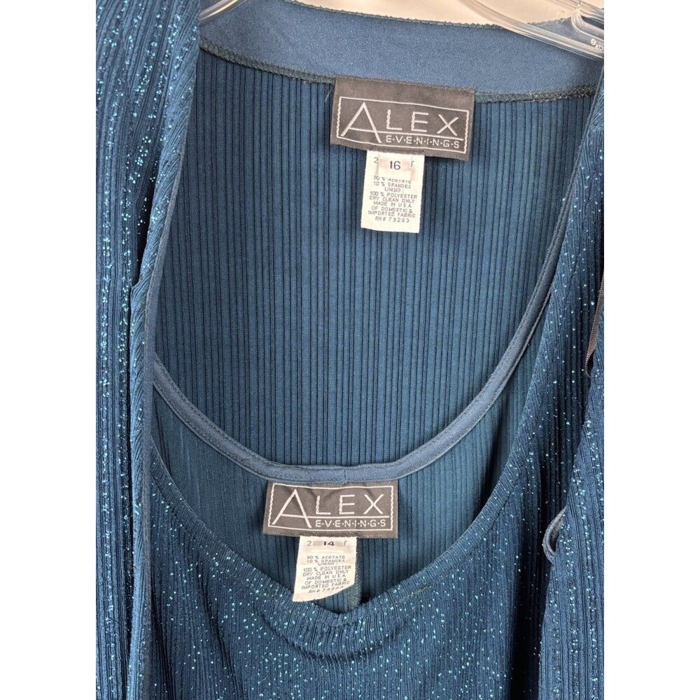 Alex Evenings Aqua Blue Glitter Formal Evening Gown Dress Maxi Length Size 14/16 - Picture 4 of 8